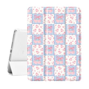 Imagem de Idocolors Linda capa kawaii grade rosa cereja pad para iPad Air 4 2020/iPad Air 5 2022 de 10,9 polegadas, capa traseira de TPU transparente com suporte para lápis, capa protetora automática para