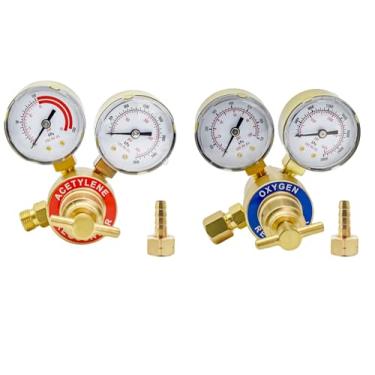 Imagem de iMeshbean Conjunto De 2 Reguladores De Oxigênio E Acetileno, Reguladores De Oxigênio E Acetileno, Medidores De Oxiacetileno, Medidores De Maçarico De Corte Para Soldagem A Gás, Brasagem E Corte (Cga