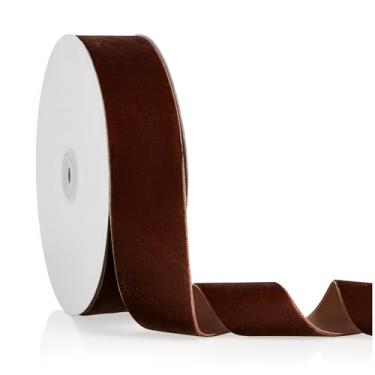 Imagem de Fita de veludo marrom 3,8 cm x 20 jardas, fita de Natal perfeita para decoração de guirlanda de árvore de Natal, enfeites de artesanato artesanal, embrulho de presente e fabricação de laços