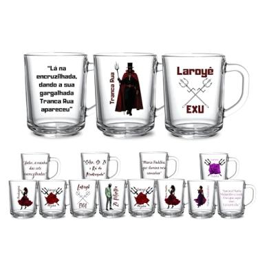 Imagem de Kit 3 Canecas Vidro Café Chá 225ml Orixás Diversos Umbanda Candomblé Guias Artigo Religioso Axé Proteção (TRANCA RUA)