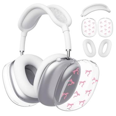 Imagem de BlHMCASE Capa de fone de ouvido para AirPods Max, lindo laço rosa transparente, capa de silicone branco para fones de ouvido para Apple AirPods Max