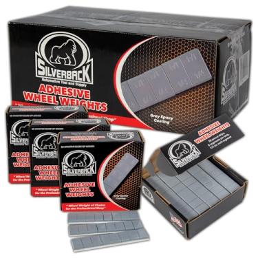 Imagem de Silverback 1/113.4 g Fita adesiva de aço cinza pesos de roda com fita fácil de descascar. Projetado para o revendedor profissional de pneus. Caixa de peso de fita de aço cinza de 708.7 g de 4,7 g