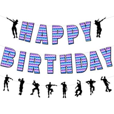 Imagem de Artigos para festa de aniversário de videogame, faixa de feliz aniversário e guirlanda de dança para meninos, decorações de festa temáticas de jogos para crianças e adolescentes
