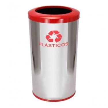 Imagem de Lixeira Em Aço Inox 30x70cm Com Aro Plastico 50l