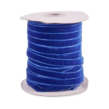 Imagem de Sparkeads Fita de veludo azul de 1,5 m x 0,9 cm, acabamento em tecido de cetim vintage, acabamento de fita de veludo de um lado para decoração de guirlanda de Natal, buquês de guirlandas, artesanato