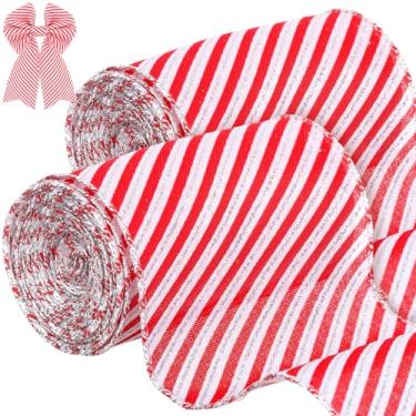 Imagem de WILLBOND 2 rolos de fita listrada de hortelã-pimenta de Natal com borda vermelha e branca com fio de bengala doce de hortelã-pimenta para árvore de Natal arco de guirlanda faça você mesmo artesanato