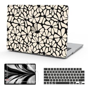 Imagem de B BELK Compatível com MacBook Air 13 polegadas 2025 2024 2023 2022 versão M4 M3 M2 A3240 A3113 A2681, capa rígida de plástico para MacBook Air 13,6 polegadas + capa de teclado + protetor de tela, flor