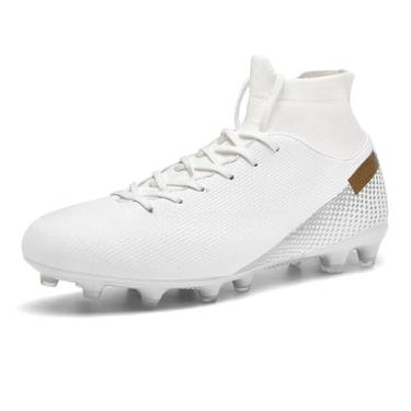 Imagem de changshen Chuteiras de futebol masculinas chuteiras profissionais cano alto respirável atlético futebol botas para homens FG/AG/HG preto/branco esportes spikes tênis, Branco/preto, 7