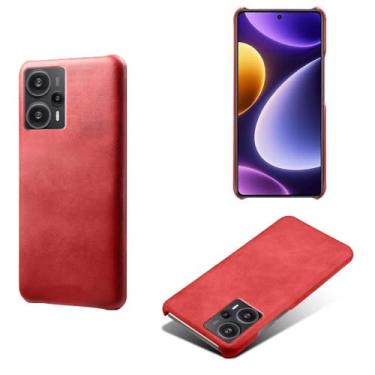 Imagem de Capa para Xiaomi Redmi NOTE 12 Turbo,Proteção contra quedas,Casca de volta de cor sólida simples,Design de couro de imitação de plástico-Red