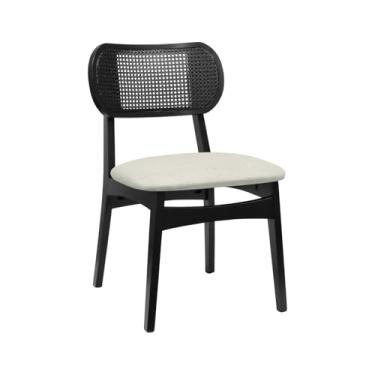 Imagem de Cadeira Organik Encosto Anatômico com Telinha Rattan - Preto - Assento Estof. Linho Bege Mescla Impermeável