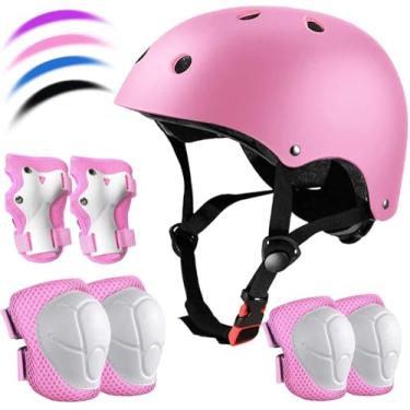 Imagem de Conjunto de capacete de bicicleta infantil ajustável para crianças, meninos, meninas e adolescentes de 8 a 14 anos com cotoveleiras, joelheiras, joelheiras, conjunto de proteção de capacete infantil