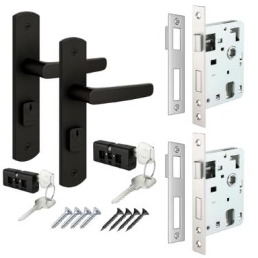 Imagem de Kit 2 Fechaduras Completas Soprano Ipanema Porta Madeira Entrada Externa Maçaneta Espelho Contra Testa Chaves Parafusos