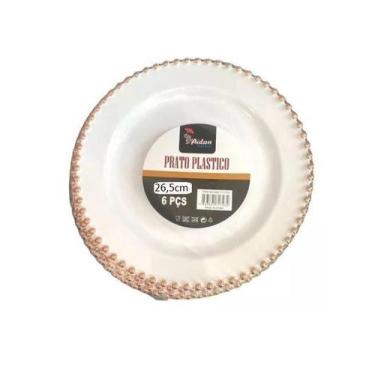 Imagem de Jogo De Pratos Jantar Acrilico Bolinha Rose Natal 26Cm- 6Un - Arcolor