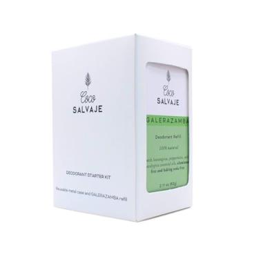 Imagem de COCO SALVAJE Kit inicial de desodorante natural para mulheres e homens | Sem alumínio com magnésio | Não tóxico, vegano, hipoalergênico e seguro para gravidez | Recarga de 60 ml e caixa de metal
