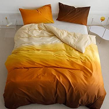 Imagem de Wellboo Conjunto de edredom com estampa de laranja, amarelo, gradiente, tamanho casal, amarelo e laranja, algodão, moderno, laranja, marrom, dégradé macio, casa de fazenda, arte abstrata, cobertor