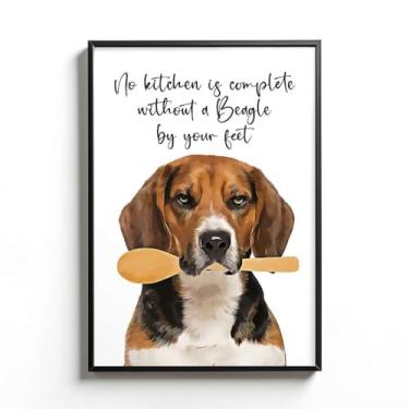 Imagem de KiKi8xyBox Pôster de parede No Kitchen Is Complete Without A Beagle By Your Feet - Impressão decorativa de parede de cozinha - Arte com citação estilo fazenda - presente para famílias e amantes de