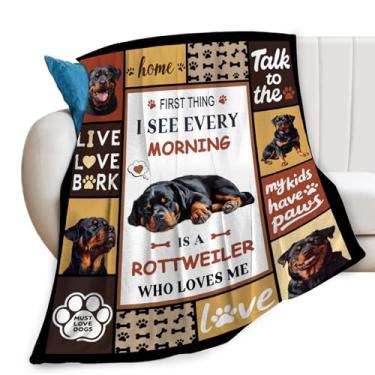 Imagem de Lovira Rottweiler Cobertor com estampa de cachorro cobertores presentes para sofá, cama, decoração leve, macia, aconchegante, de flanela para amantes, homens e mulheres, 101,6 x 127 cm