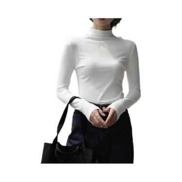 Imagem de Suéter Feminino De Tricô Gola Alta Manga Longa Slim Fit Estilo Coreano