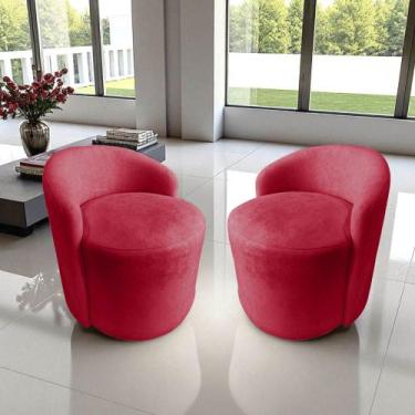 Imagem de Kit 2 Poltronas Decorativa Yara Orgânica Veludo Vermelho - Mazzero Dec