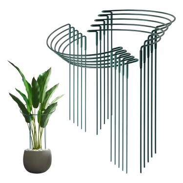 Imagem de 10 peças de suporte de metal interloque meia peônia redonda anel de suporte e gaiolas para tomates roseiras