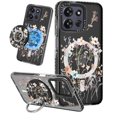 Imagem de Lotadilo Linda capa para Moto G Power/Play 5G 2025 para mulheres e meninas - Design engraçado de flores secas compatível com suporte de anel Magsafe, suporte magnético, capas de telefone de TPU da