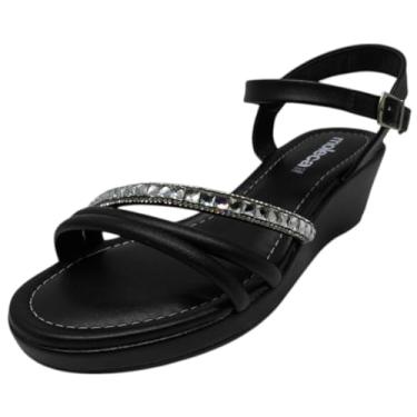 Imagem de Sandalia Feminino Anabela Baixa Conforto Brilho Moleca