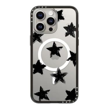 Imagem de CASETiFY Capa compacta para iPhone 15 Pro Max [fina e elegante/compatível com Magsafe/1,2 m. 2X proteção contra quedas de grau militar] - Star Marks - Preto transparente