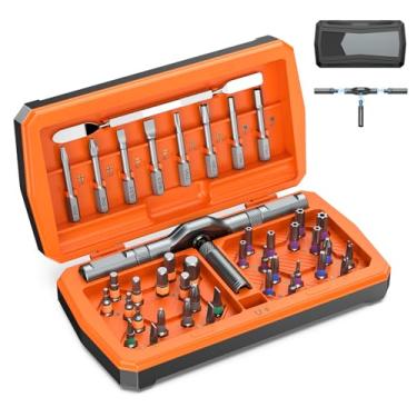 Imagem de OQIMAX Conjunto de chaves de fenda catraca 43 em 1 com alça em T, kit de chave de fenda magnética com 40 pontas de aço S2, chave catraca de precisão, barra de metal e kit de ferramentas de reparo para