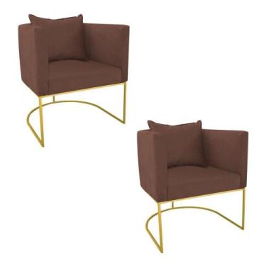 Imagem de Kit 02 Poltronas Paola Suede Base Metálica Dourado - DROSSI