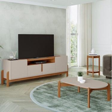 Imagem de Rack de 1,90 com Mesa de Centro e Mesa Lateral Lizz Off White/Cedro