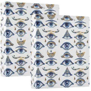 Imagem de Pigsaly Fichários redondos com 3 anéis mágicos olhos mágicos 3,8 cm, fichários de prancheta de olhos mágicos azuis com bolsos, serve para 200 folhas para escola, material de escritório, presentes para