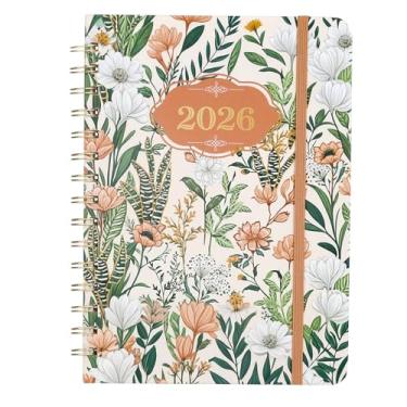 Imagem de Agenda 2026 – Organizador de capa dura semanal e mensal de papel premium com encadernação espiral dourada, 21,5 x 15,5 cm, 140 páginas, design floral para planejamento de casa/escritório/escola