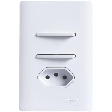 Imagem de 2 Interruptores Simples e Tomada 2P+T de 20 Ampères com Placa 4x2 Branca da Linha Novara - DC-1100/26 - DICOMPEL