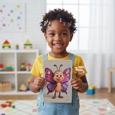 Imagem de Brinquedo Pedagógico Educativo Em Madeira Quebra Cabeça Infantil Animais + Números (Borboleta 1 A 10)