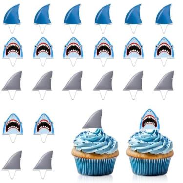Imagem de Zliisang 36PCS Shark Fin Cupcake Toppers Shark Fin Cake Decorations Summer Ocean Animals Theme Shark Birthday Baby Shower Party Decorations
