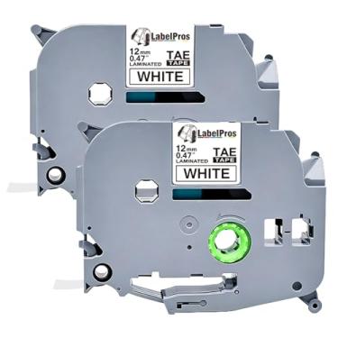 Imagem de Pacote com 2 refis de fita adesiva Tz 12 mm 0,47 branco laminado compatível com Brother TZe-231 Tze 1/5.1 cm para fabricante de etiquetas P-Touch PT-D220 D210 H110 D200 D400 1280, preto sobre branco