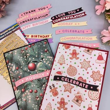 Imagem de Alinacutle Golden Cut Dies corte de metal cortado para embalagem de presente, papel artesanal, fazer cartões faça você mesmo, álbuns, álbuns e decoração de presentes de férias (conjunto de banner)