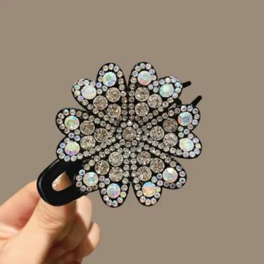 Imagem de Grampo de bico de pato de flor com garra de cabelo brilhante elegante suporte de rabo de cavalo acessório de cabeça presentes acessórios de cabelo