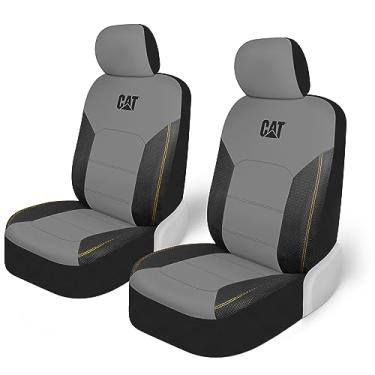 Imagem de Cat FlexHybrid Capas de assento de carro cinza PU + malha respirável resistente couro PU e malha 3D protetores automotivos de 2 peças