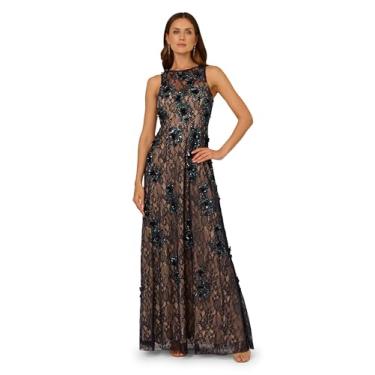 Imagem de Adrianna Papell Vestido longo feminino de renda com contas, Midnight Multi/Nude, 44