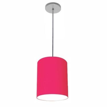 Imagem de Lustre Luminária Pendente Vivare Free Lux Pe-4104cz Cúpula Em Tecido 15x25cm Pink Canopla Cinza E Fio Cristal