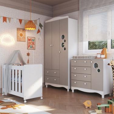 Imagem de Quarto de Bebê Completo Aquarela 4 em 1 com Colchão Cinnamon/Branco - Pnr Móveis