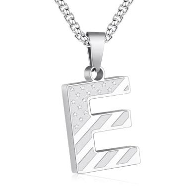 Imagem de Zocomi Colar com pingente de inicial da bandeira americana para homens e meninos, corrente de aço inoxidável 316L A-Z caixa de letras 50 + 5 cm joias presentes, Aço inoxidável, Sem Pedra Preciosa