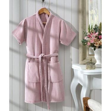 Imagem de Roupão Dohler Fiore Velour Adulto Rosa Claro M 100% Algodão