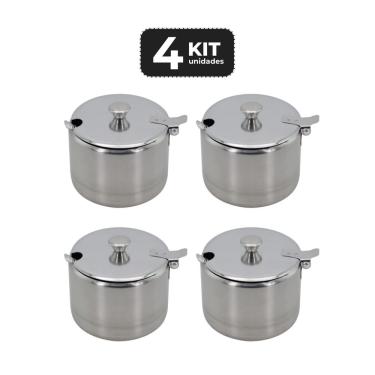 Imagem de Kit 4 Acucareiro Inox Com Colher 300Ml
