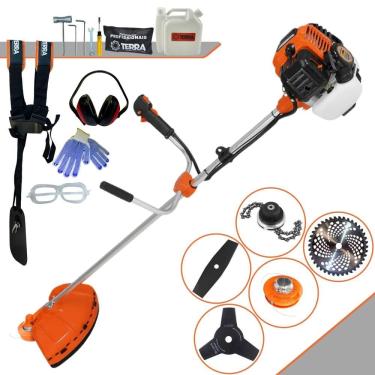 Imagem de Podador de Grama À Gasolina Terra GR520-XP 52cc 2,5HP 6.500rpm Completa Com Carretel + Faca 2 Pontas + Faca 3 Pontas + Faca 40 Dentes + Trimmer + EPI