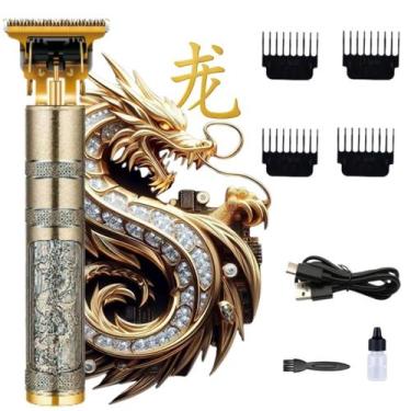 Imagem de Aparador de Barba e Cabelo Dourado Máquina Profissional Sem Fio Recarr