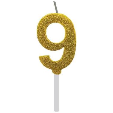 Imagem de Vela De Aniversário 9 Dourada Glitter Com Base