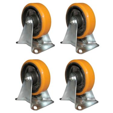 Imagem de Kit 4 Rodinhas 127Mm Ferro Com Poliuretano 5`` Placa Fixa