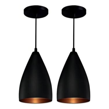 Imagem de Kit 2 Luminárias Lustres Pendentes Vegas Preto/Cobre JJB